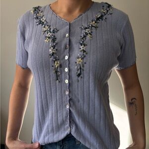 90s Cottagecore Lavender Floral Embroidery Cardigan buttonup Fairycore top Small